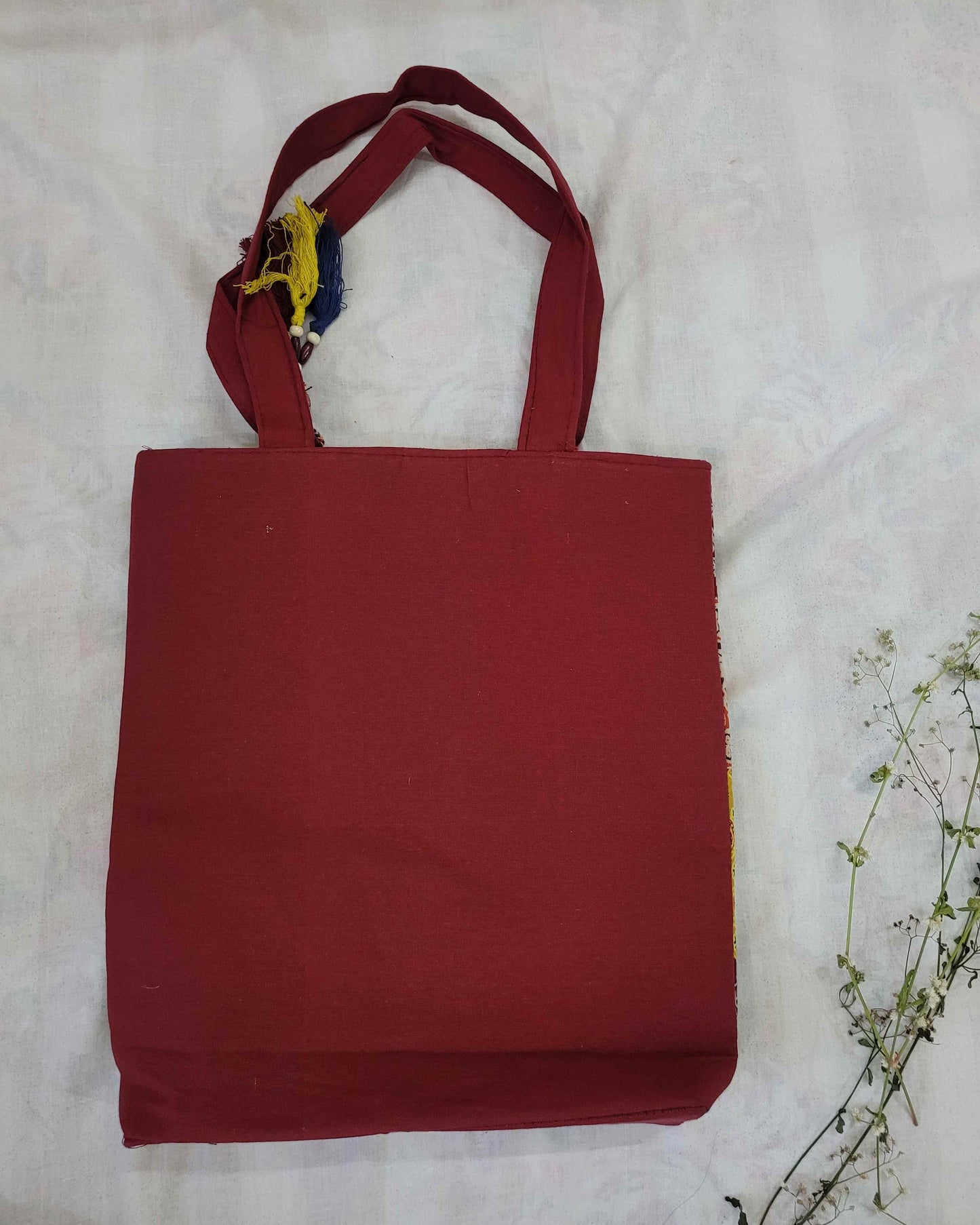 Printed Patchwork Tote - Maroon