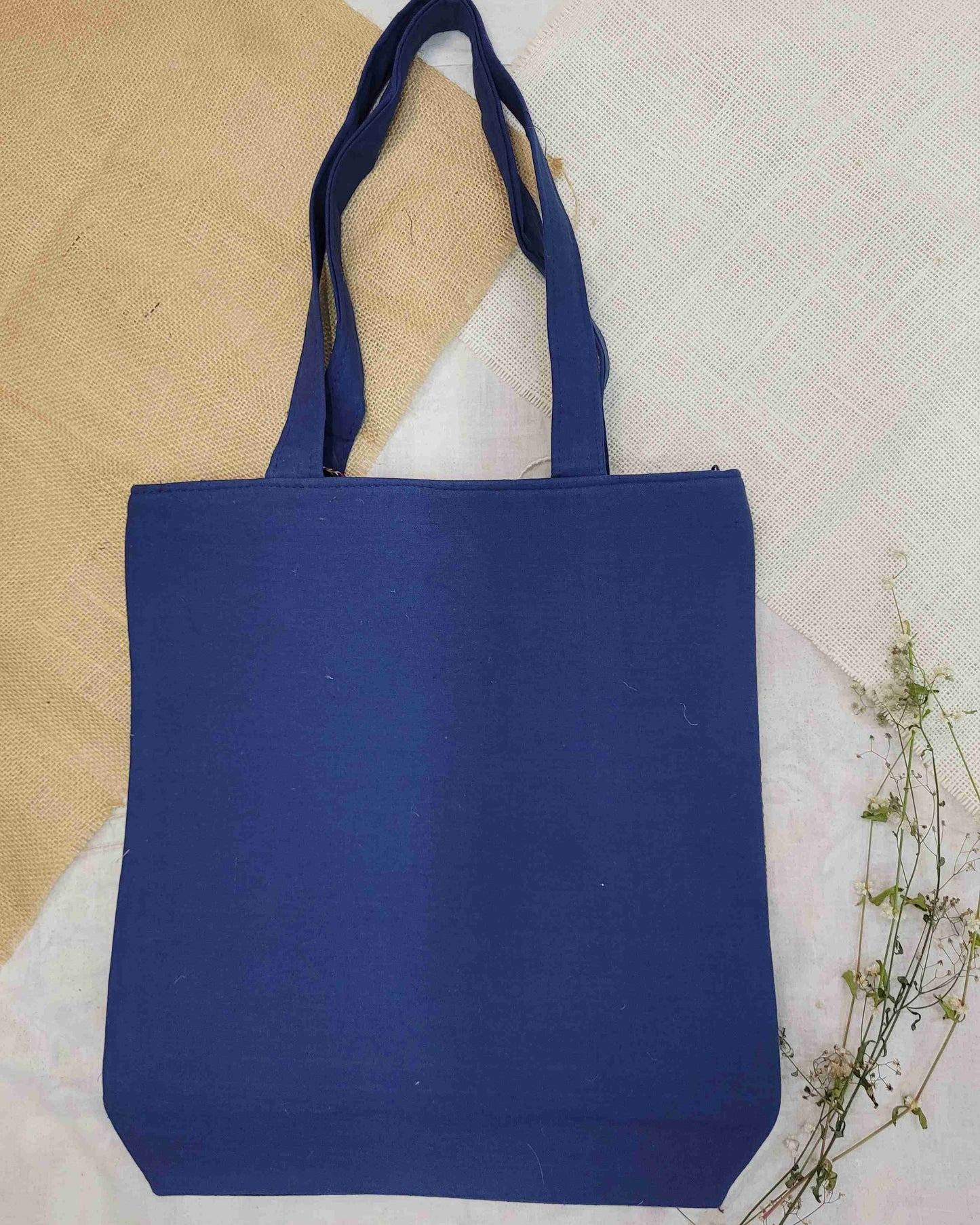 Printed Patchwork Tote - Blue