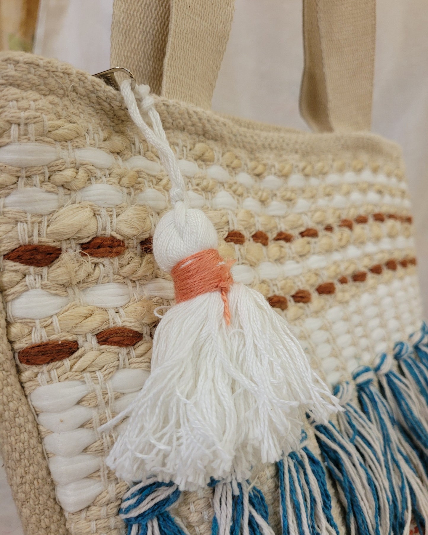 Azure Fringe Handloom Tote