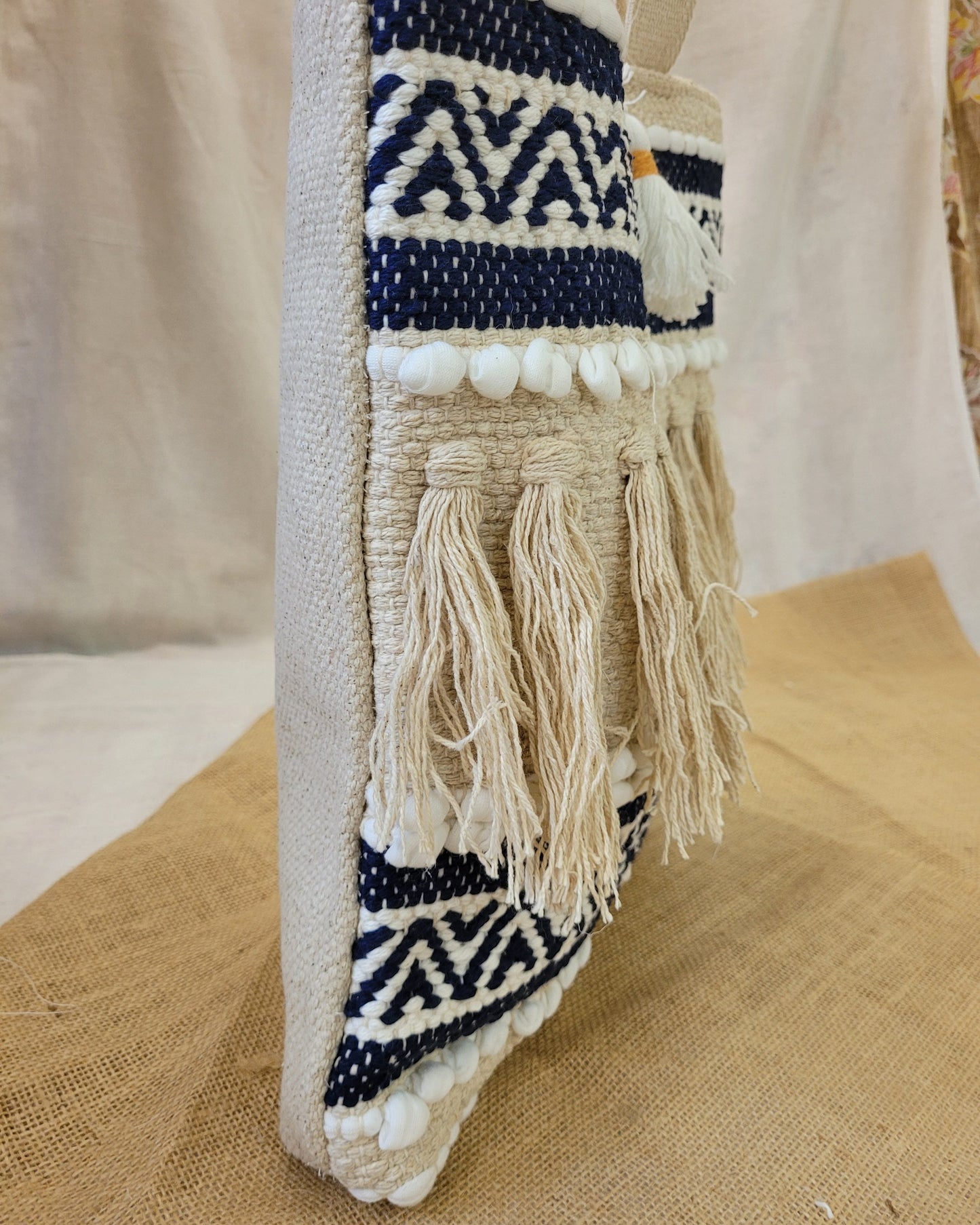 Indigo Fringe Handloom Tote
