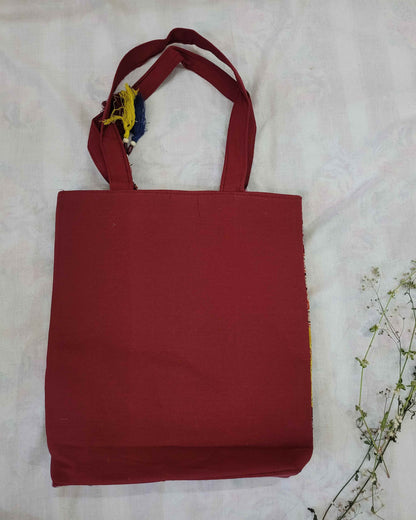 Printed Patchwork Tote - Maroon