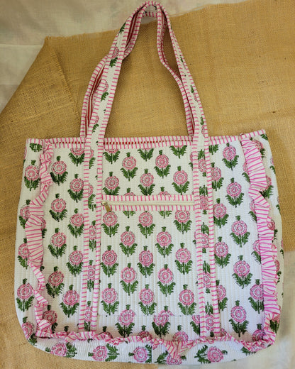 Pink Bloom Quilted Tote