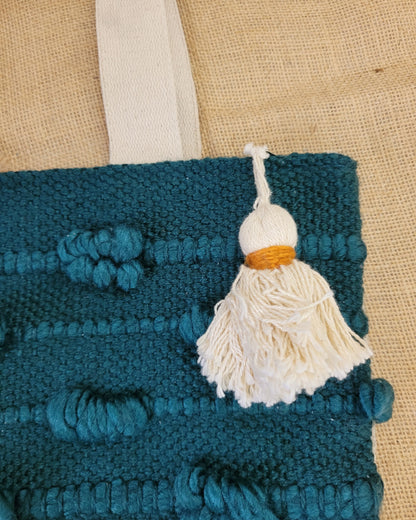 Teal Knot Handloom Tote
