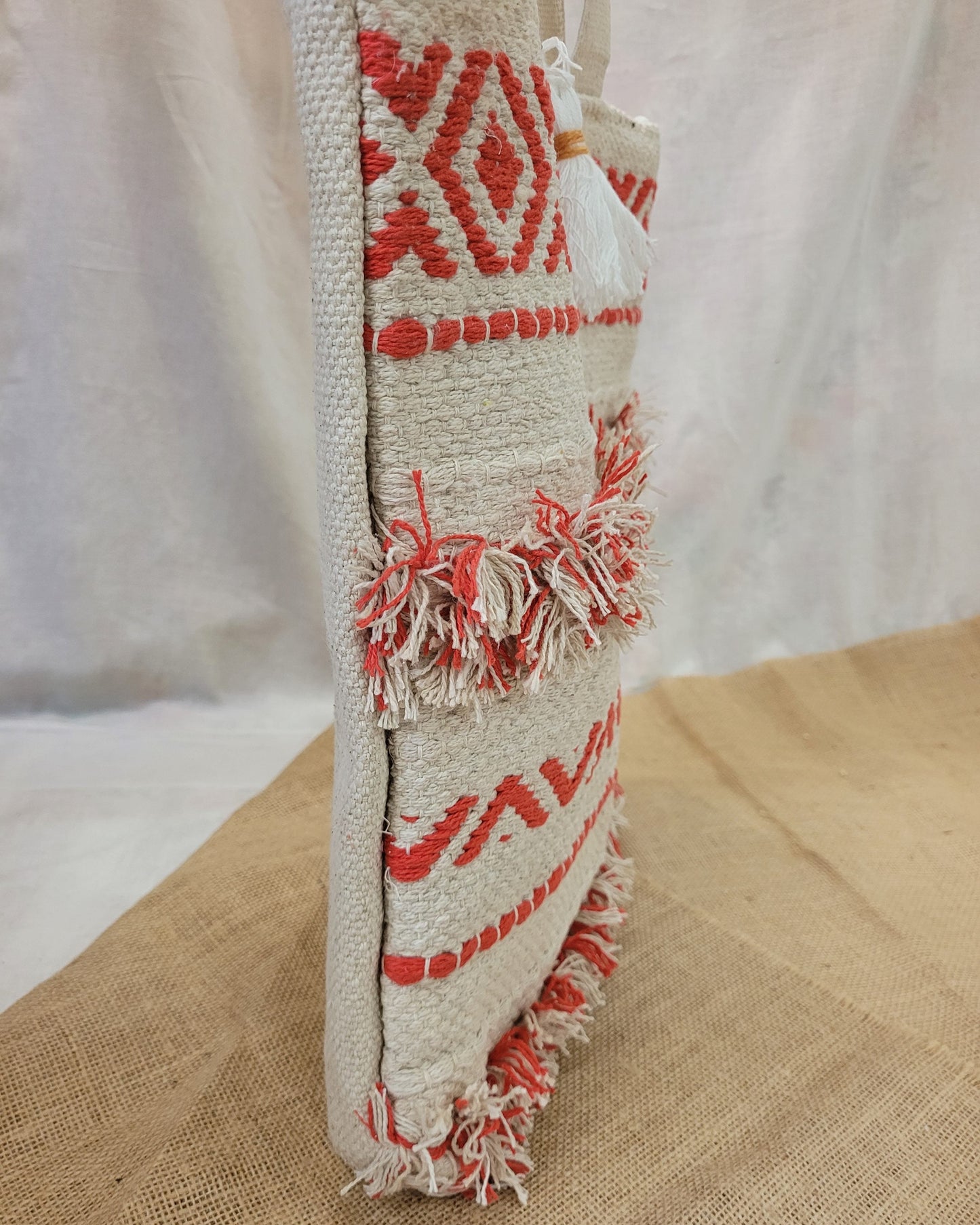 Coral Tribe Fringe Handloom Tote