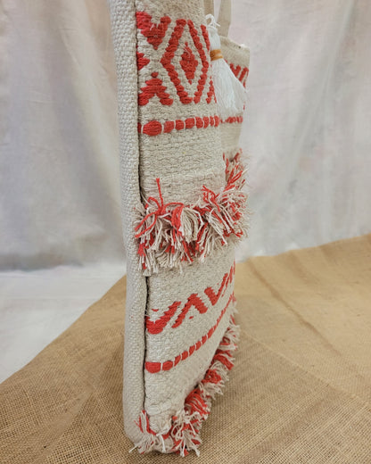 Coral Tribe Fringe Handloom Tote