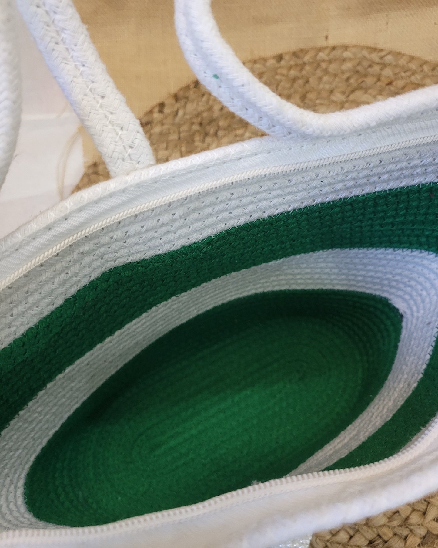 Emerald Stripe Jute Rope Tote
