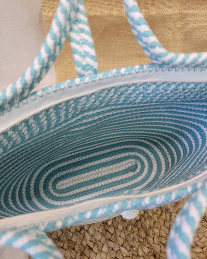 Seafoam Stripe Jute Rope Tote