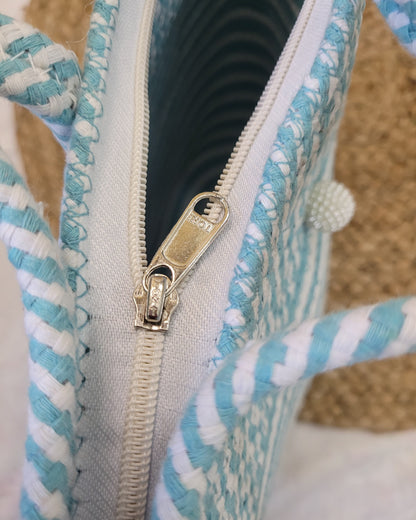 Seafoam Stripe Jute Rope Tote