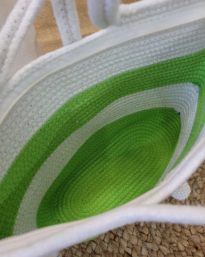 Lime Stripe Jute Rope Tote