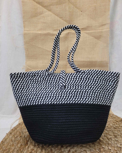 Midnight Stripe Jute Rope Tote