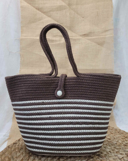 Cocoa Stripe Jute Rope Tote
