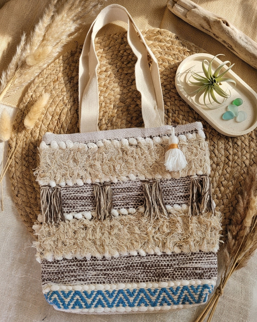 Azure Tassel Handloom Tote