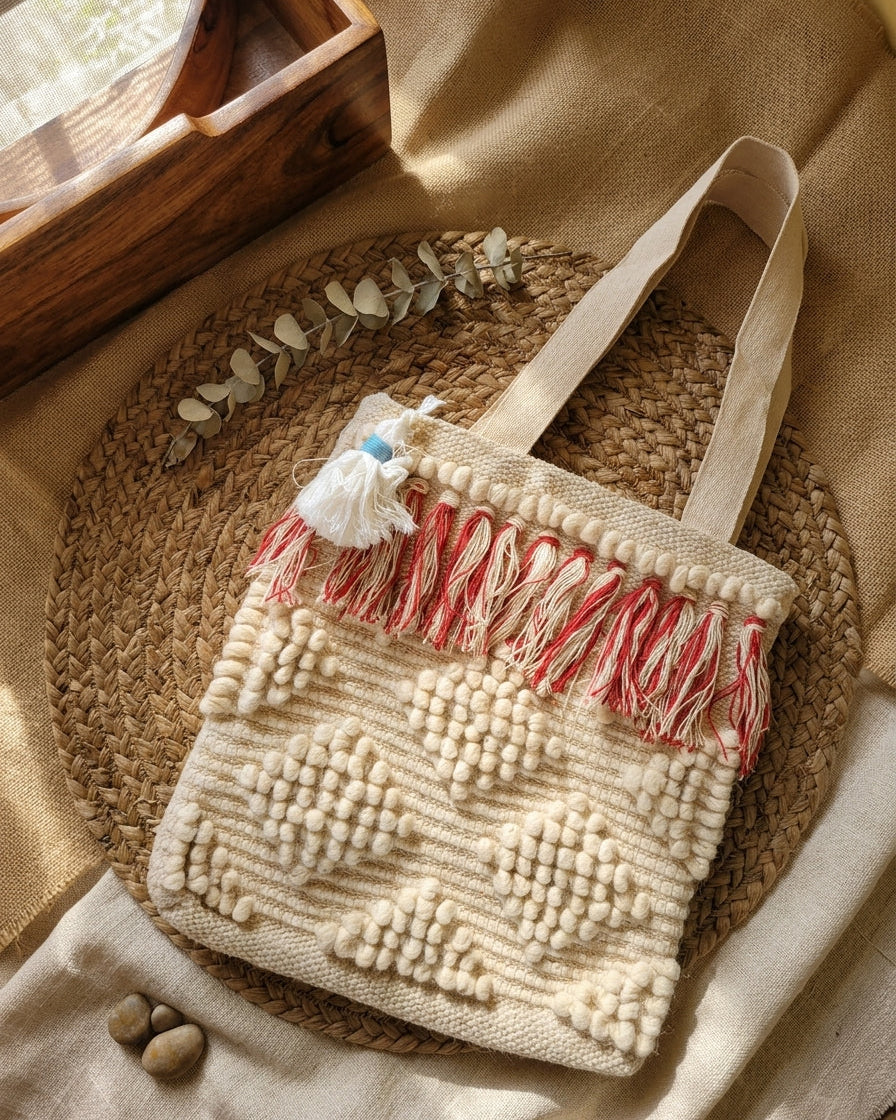 Ivory Fringe Handloom Tote