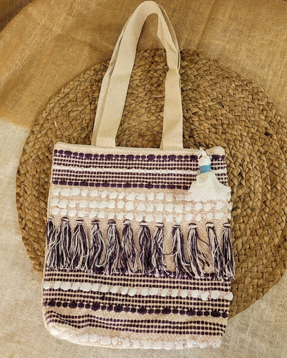Purple Fringe Handloom Tote