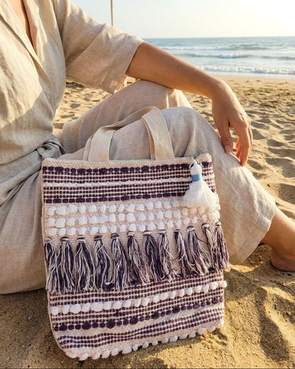 Purple Fringe Handloom Tote