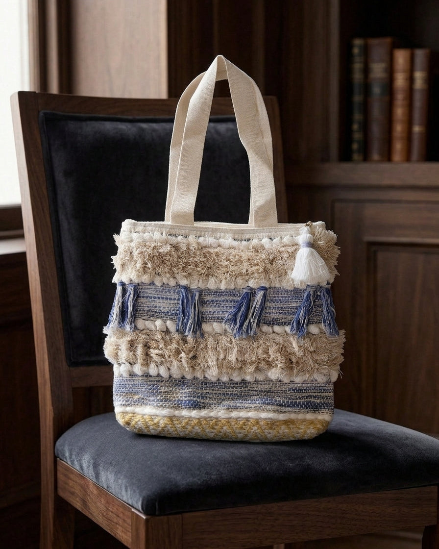 Blue Textured Handloom Tote
