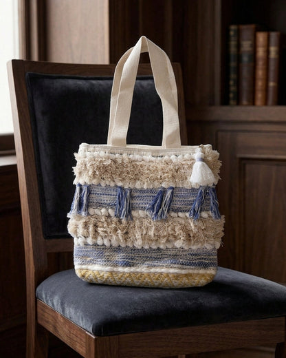 Blue Textured Handloom Tote