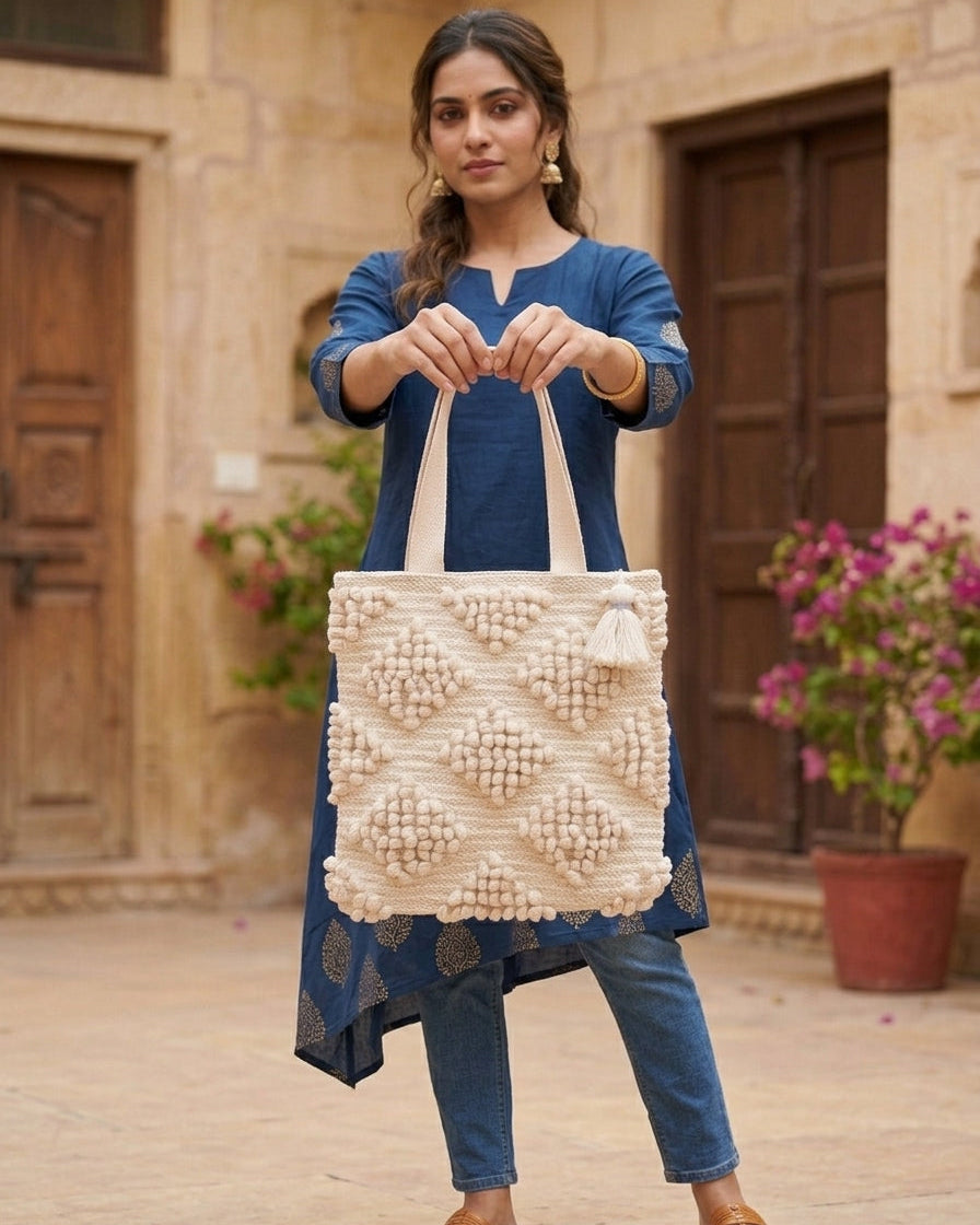 Ivory Handloom Canvas Tote