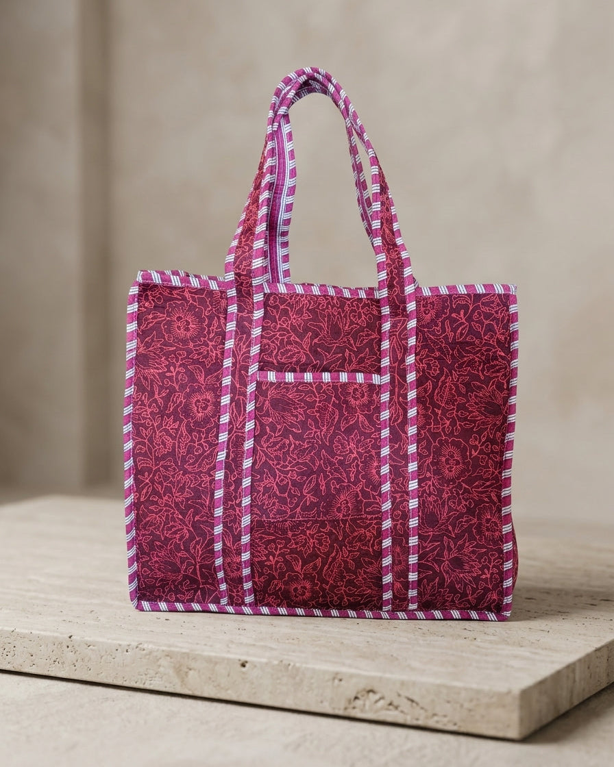 Maroon Bloom Quilted Tote
