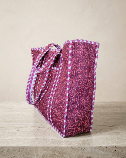 Maroon Bloom Quilted Tote