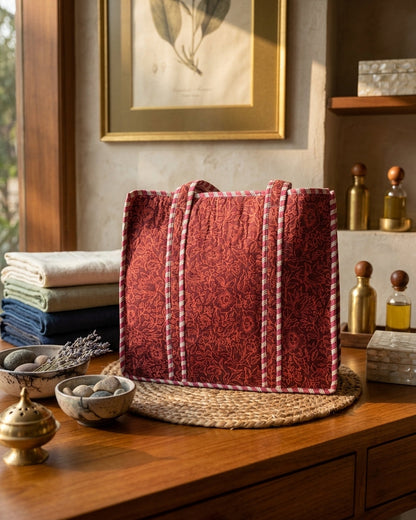Maroon Bloom Quilted Tote