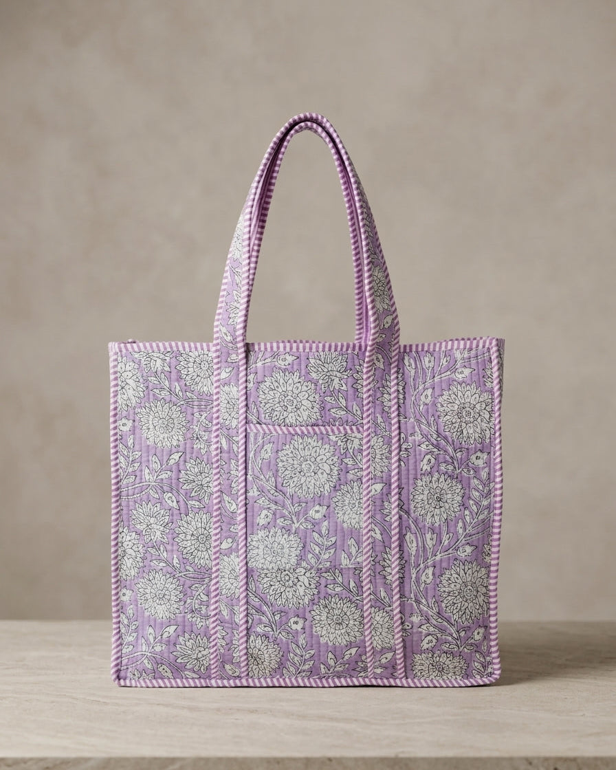 Lavender Bloom Quilted Tote