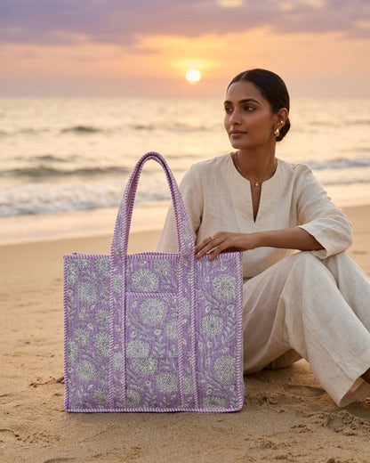 Lavender Bloom Quilted Tote
