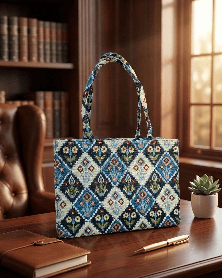 Indigo Jacquard Tote