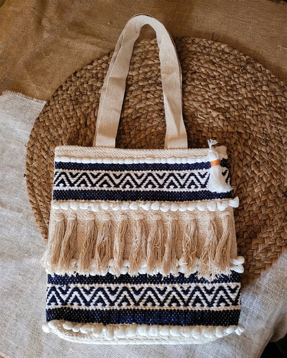 Indigo Fringe Handloom Canvas Tote