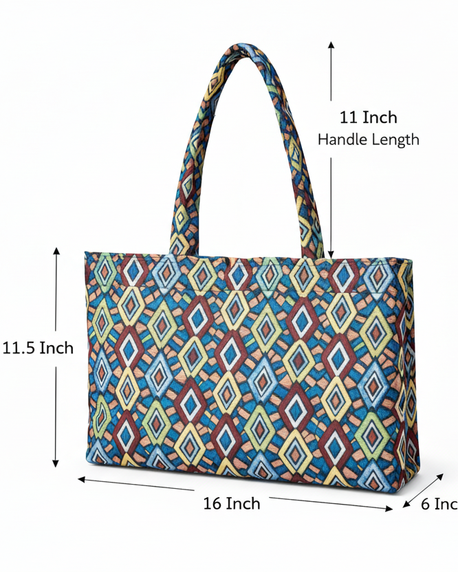 Indigo Mosaic Jacquard Tote