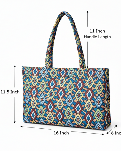 Indigo Mosaic Jacquard Tote