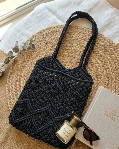 Black Macrame Zipper Tote