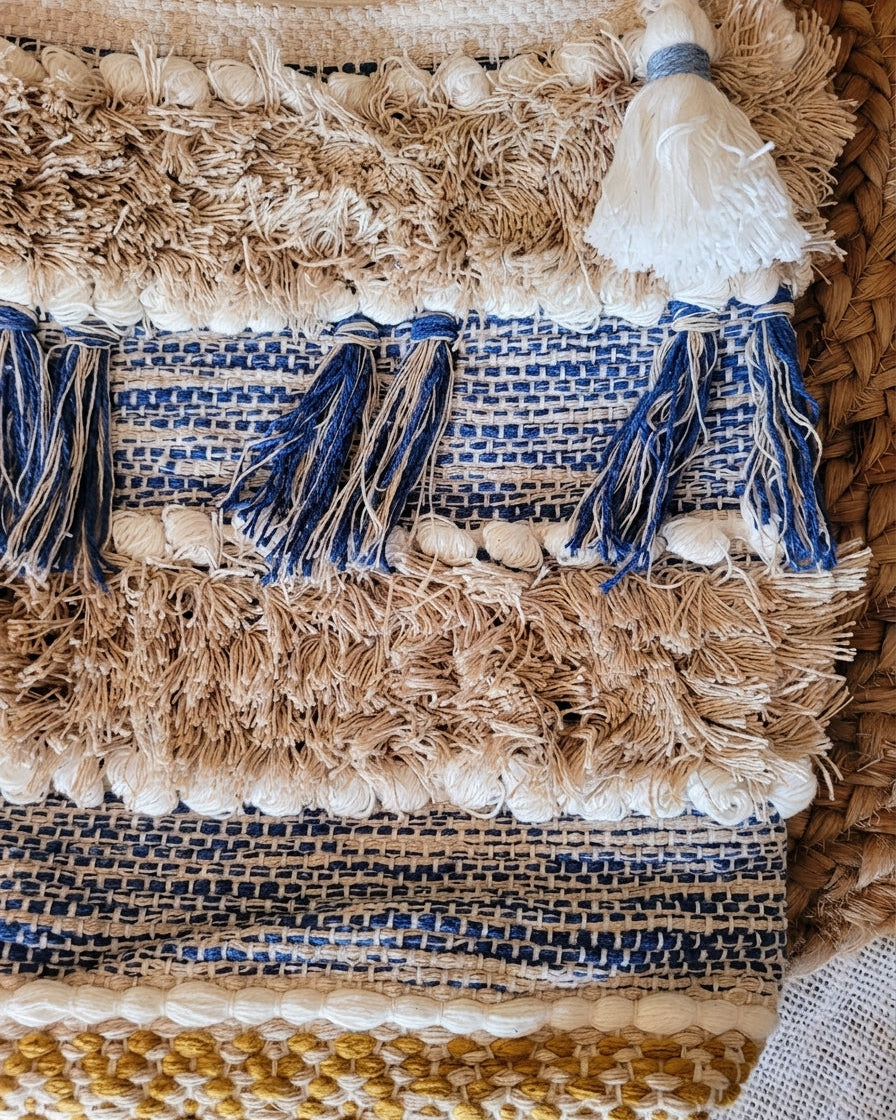 Blue Textured Handloom Tote