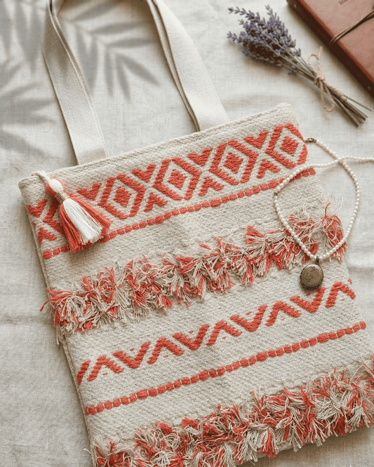Coral Tribe Fringe Handloom Tote