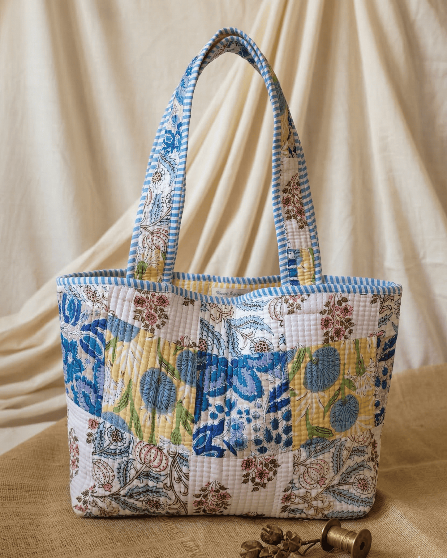 Handblock Patchwork Quilted Tote