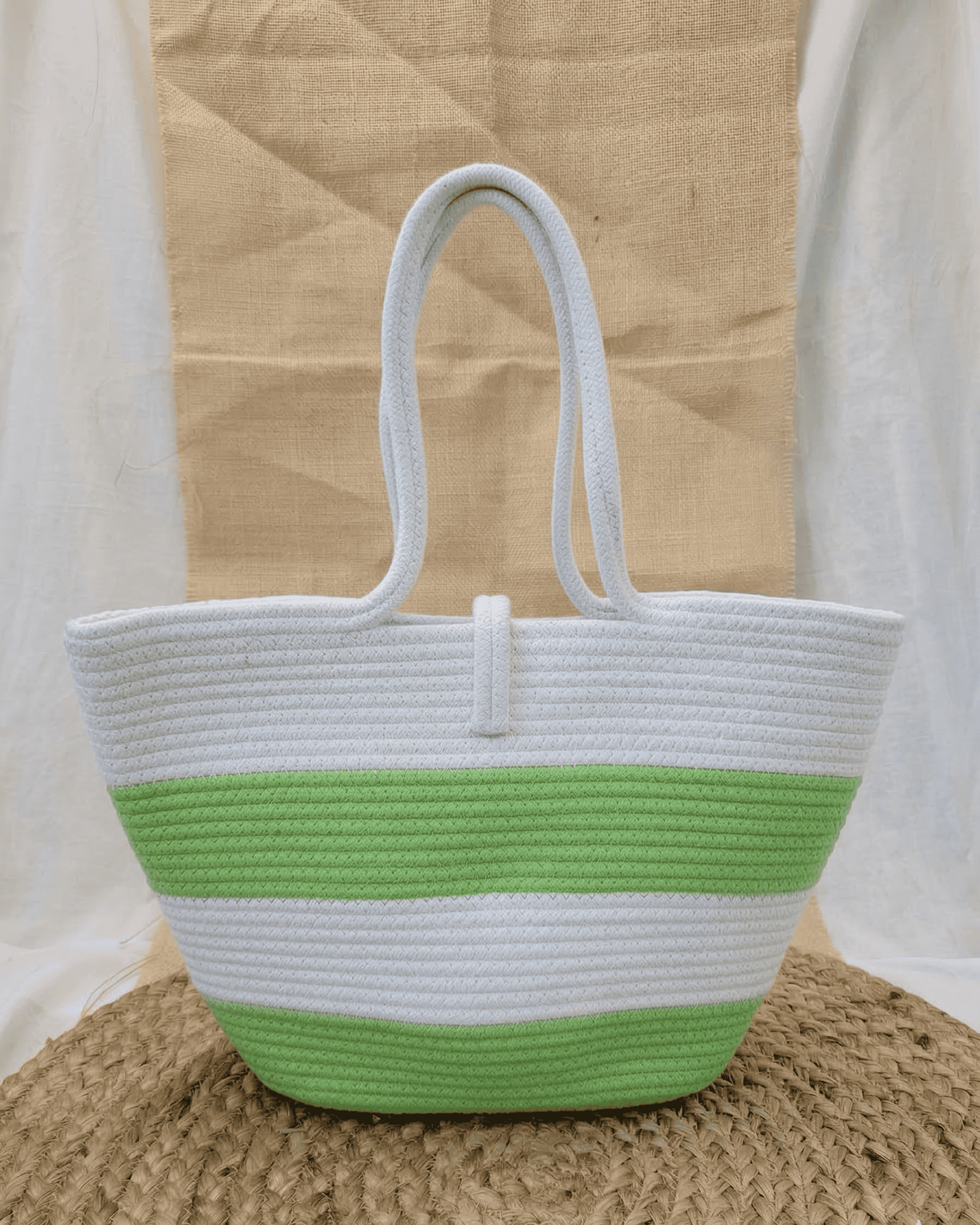 Lime Stripe Jute Rope Tote