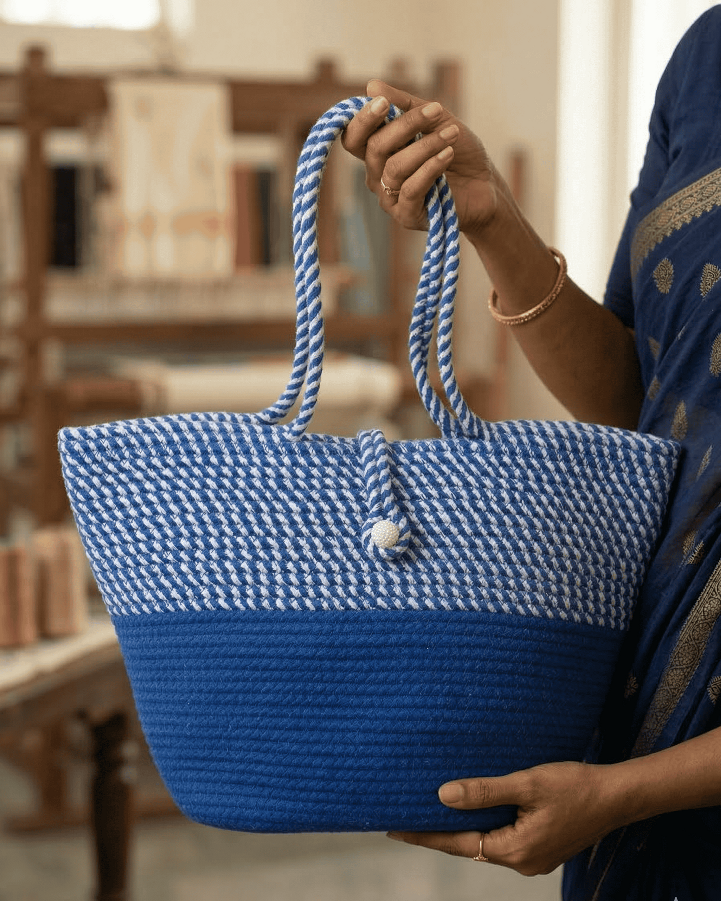 Ocean Blue Jute Rope Tote