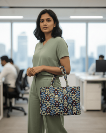 Indigo Mosaic Jacquard Tote