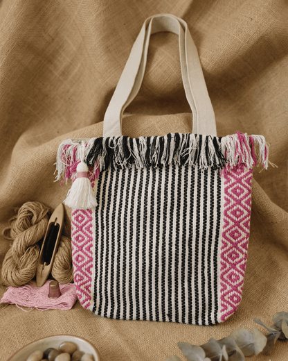 Monochrome Pink Handloom Tote