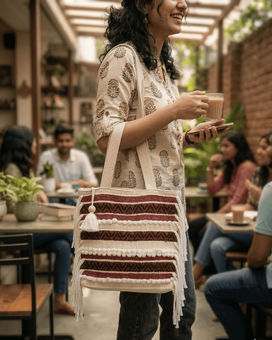 Rust Stripe Handloom Tote