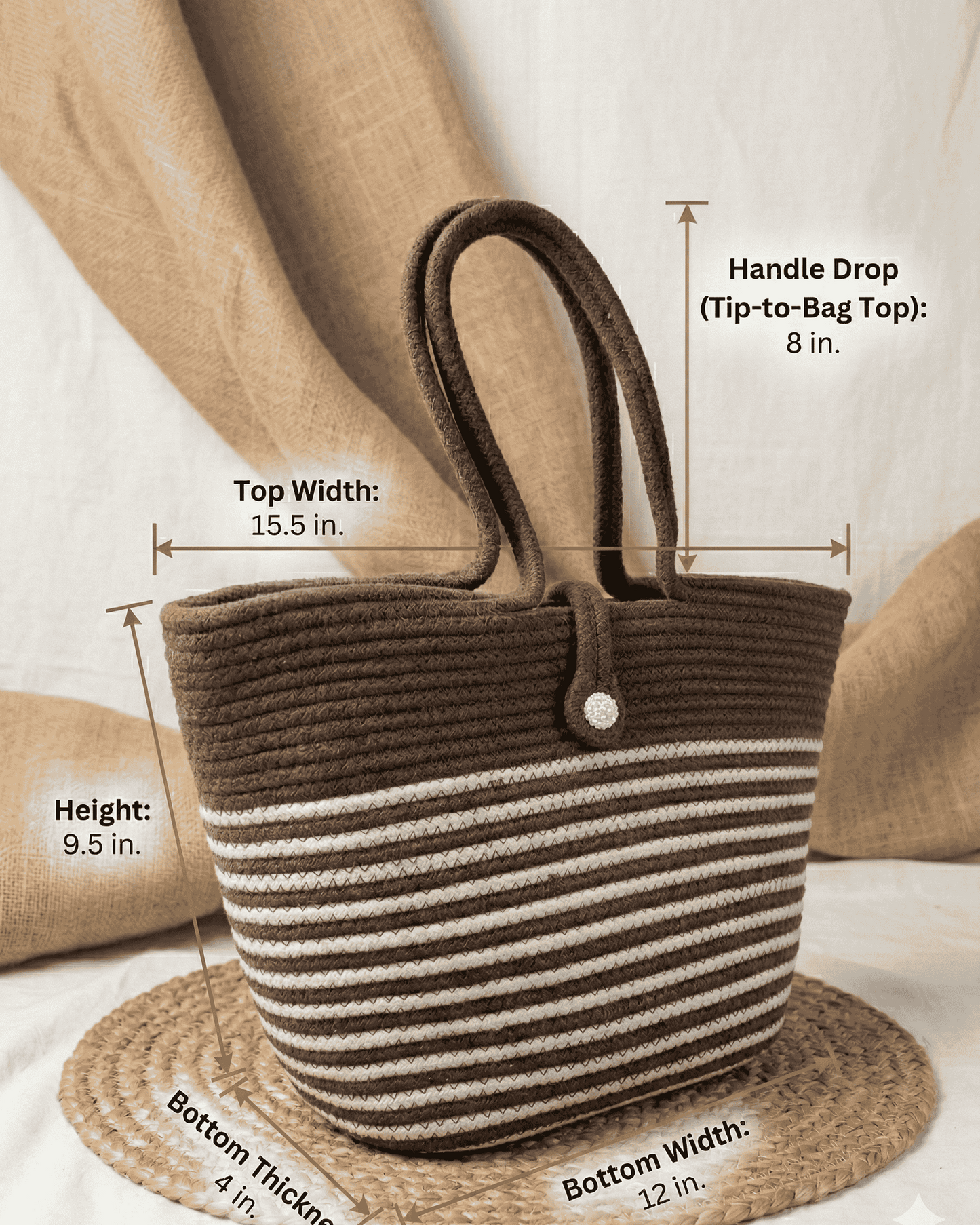 Cocoa Stripe Jute Rope Tote