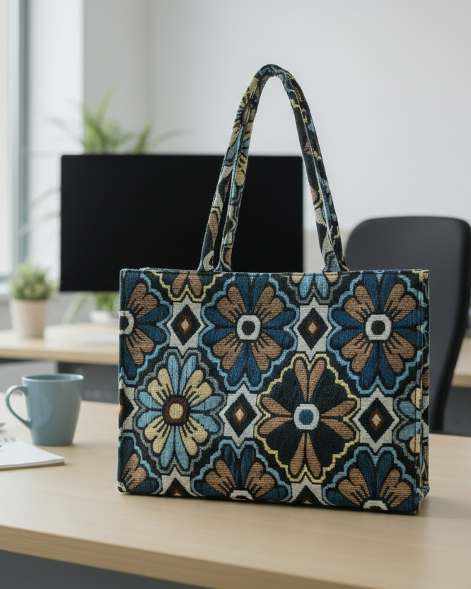 Midnight Bloom Jacquard Tote