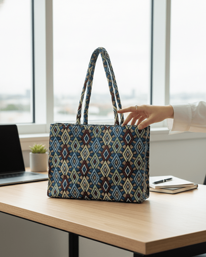 Indigo Mosaic Jacquard Tote