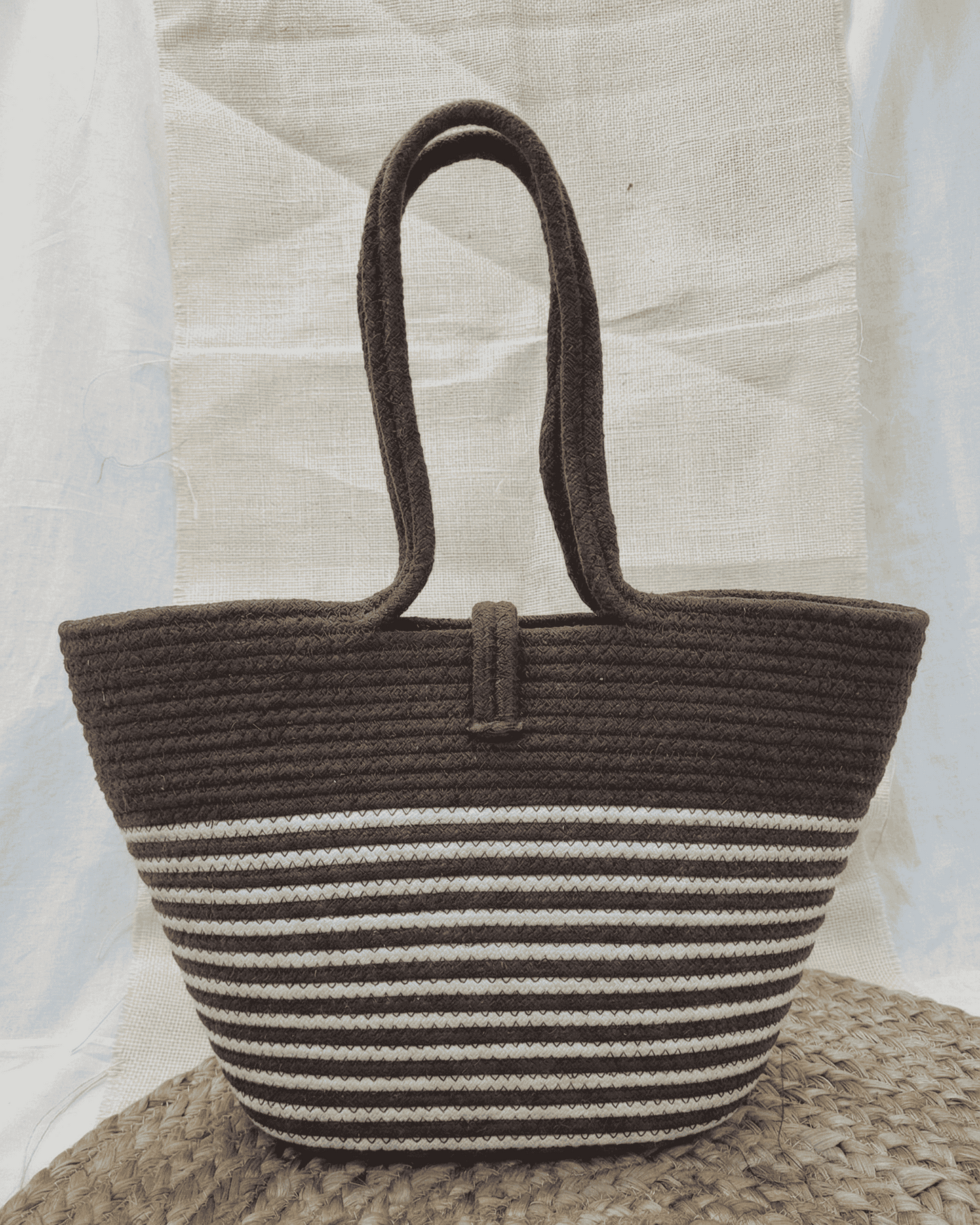 Cocoa Stripe Jute Rope Tote