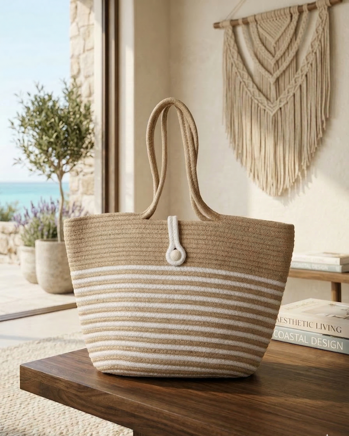 Coastal Stripe Jute Rope Tote
