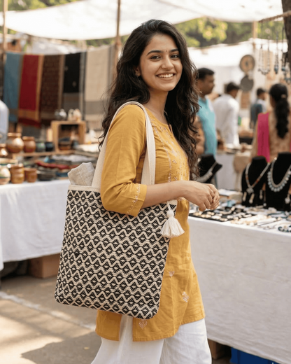 Ivory Noir Handloom Tote