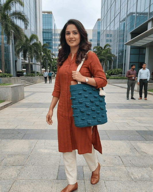 Teal Knot Handloom Tote