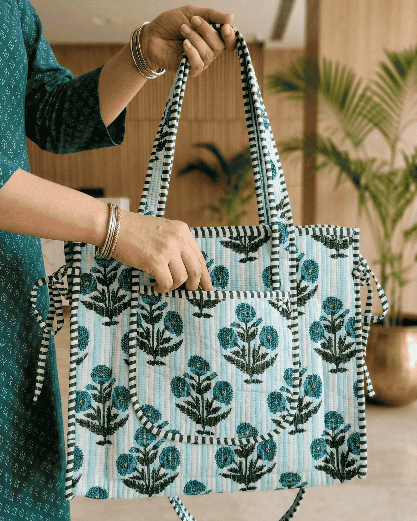 Blue Bloom Quilted Tote