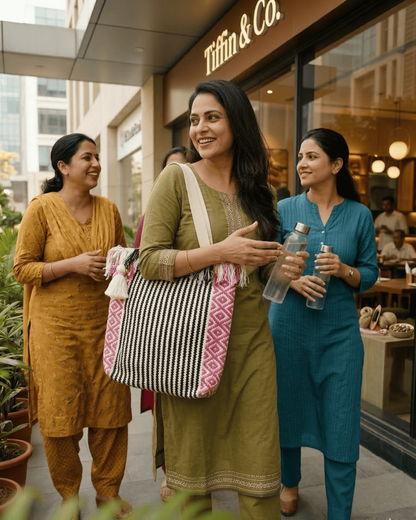 Monochrome Pink Handloom Tote