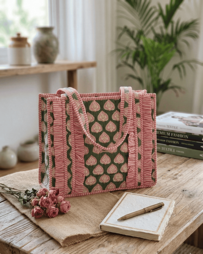 Pink Leaf Quilted Tote